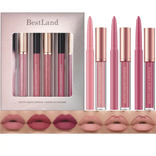 BestLand 6Pcs Matte Liquid Lipstick + Lip Liner Pens Set