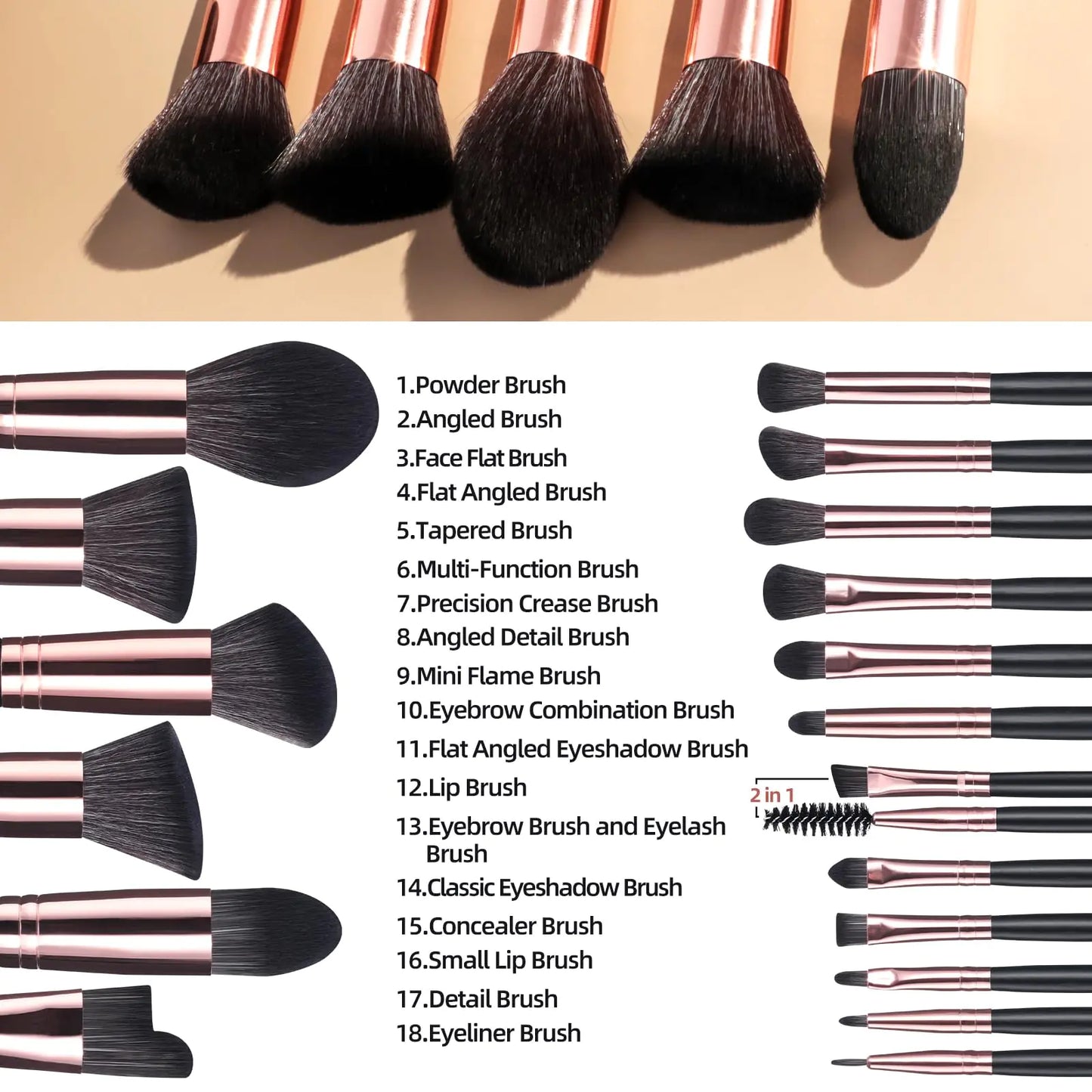 BS-MALL Makeup Brush Set 18 Pcs Premium Synthetic